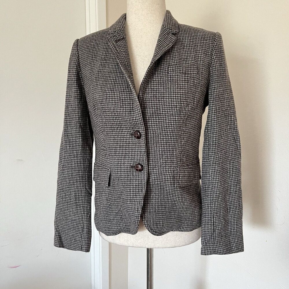 J. Crew Schoolboy Houndstooth Two Button Wool Blazer Gray Sz 4